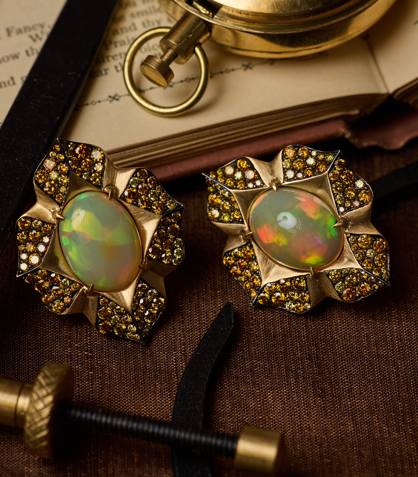 Opal Arches Button Earrings