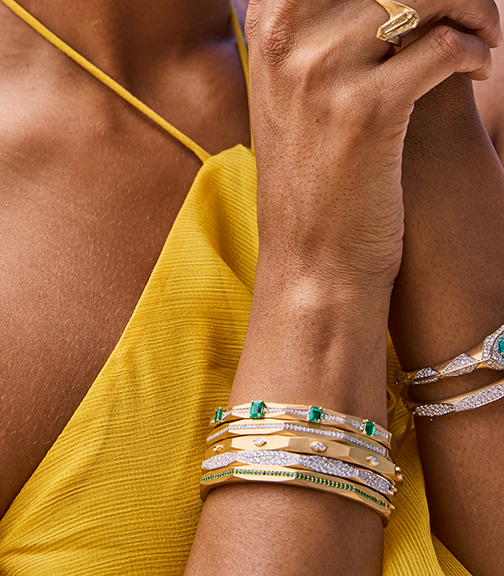 Enigma 5 Colombian Octagonal Emerald Diamond Bangle