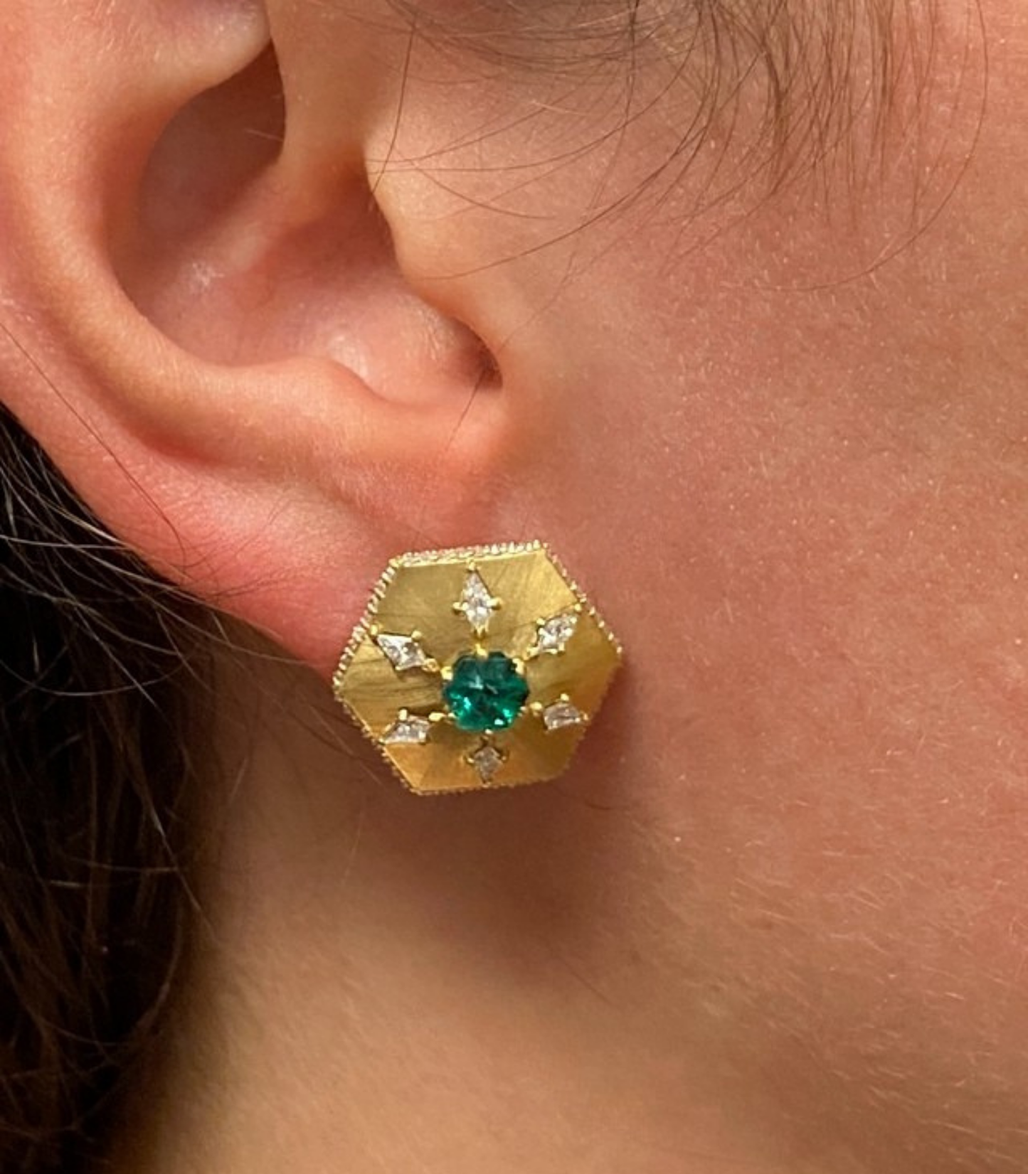 Emerald Hexagon Earrings