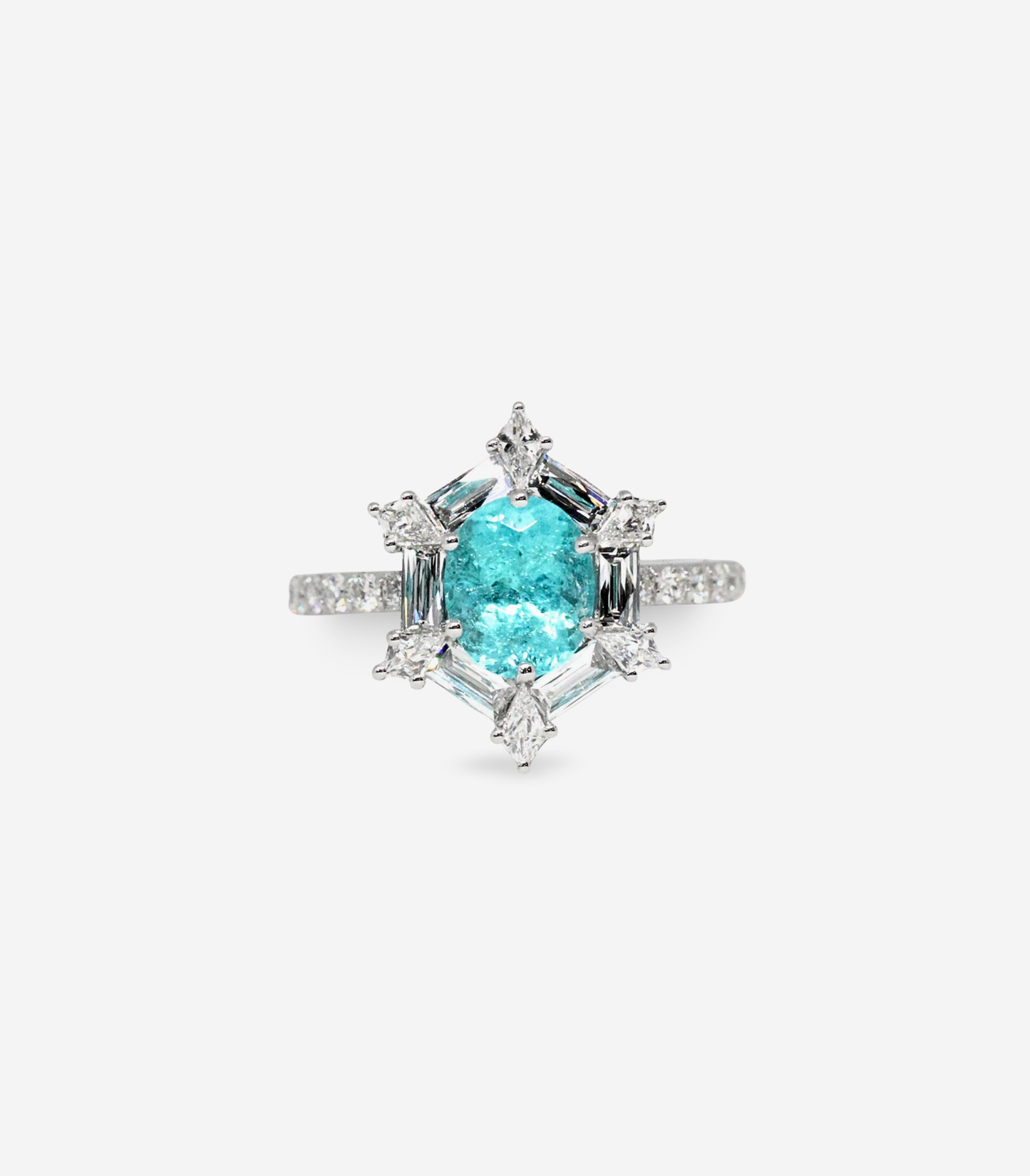 Paraiba Ring with French Cut Baguette Diamond