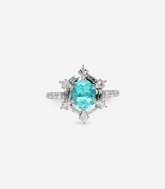 Paraiba Ring with French Cut Baguette Diamond