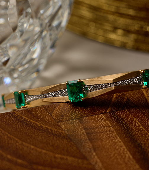 Enigma 5 Colombian Octagonal Emerald Diamond Bangle