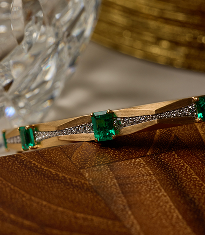 Enigma 5 Colombian Octagonal Emerald Diamond Bangle