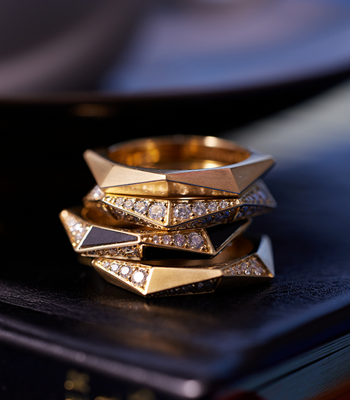 Yin Yang Black Jade & Diamond Stacking Band