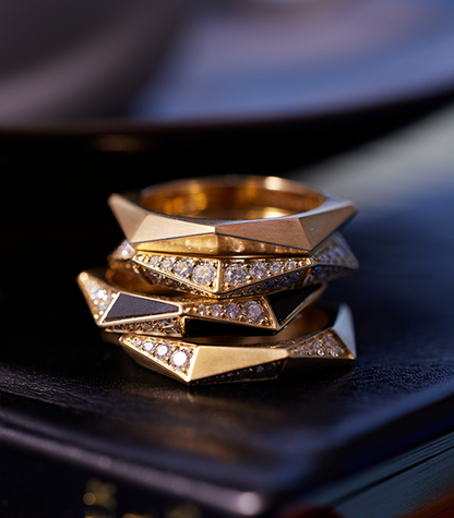 Yin Yang Black Jade & Diamond Stacking Band