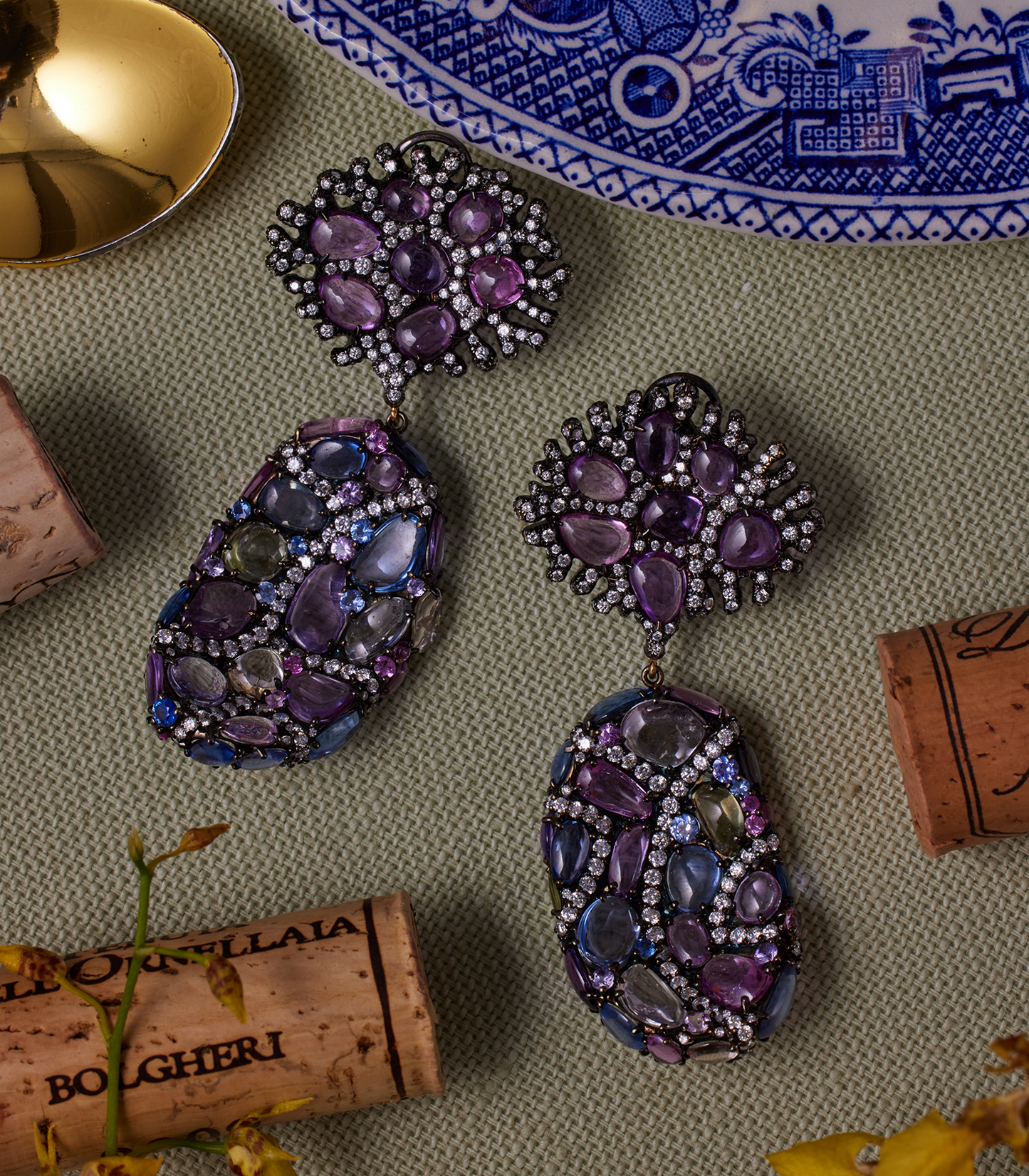 Multi Sapphire & Diamond Earrings