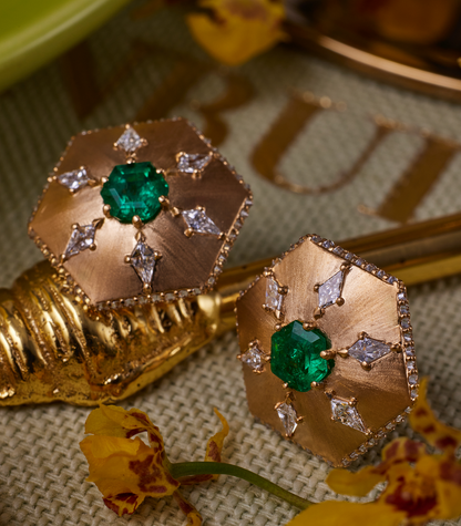 Emerald Hexagon Earrings
