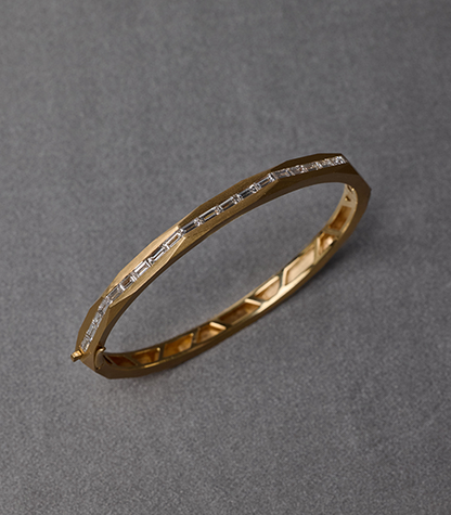 Enigma Diamond Baguette Bangle in Yellow Gold