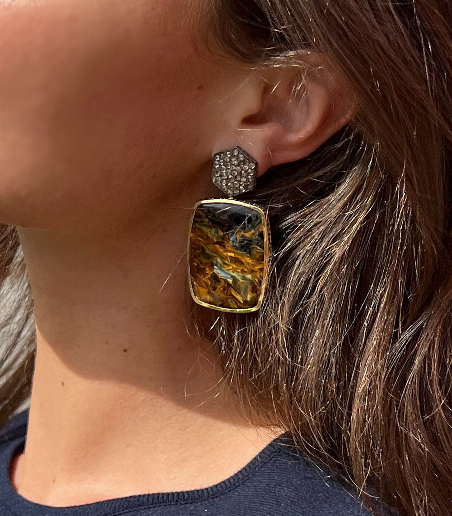 Pietersite & Diamond Earrings