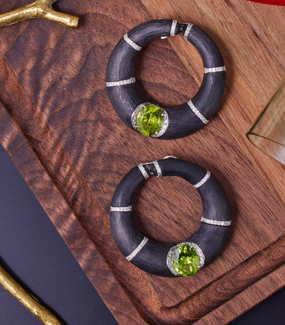 Peridot Carbon Fiber Creole Earrings