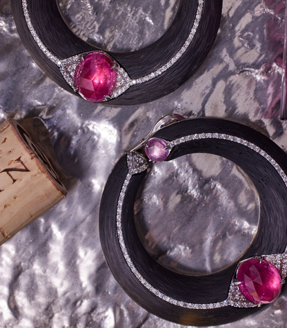 Rubellite & Pink Sapphire Creole Carbon Fiber Earrings