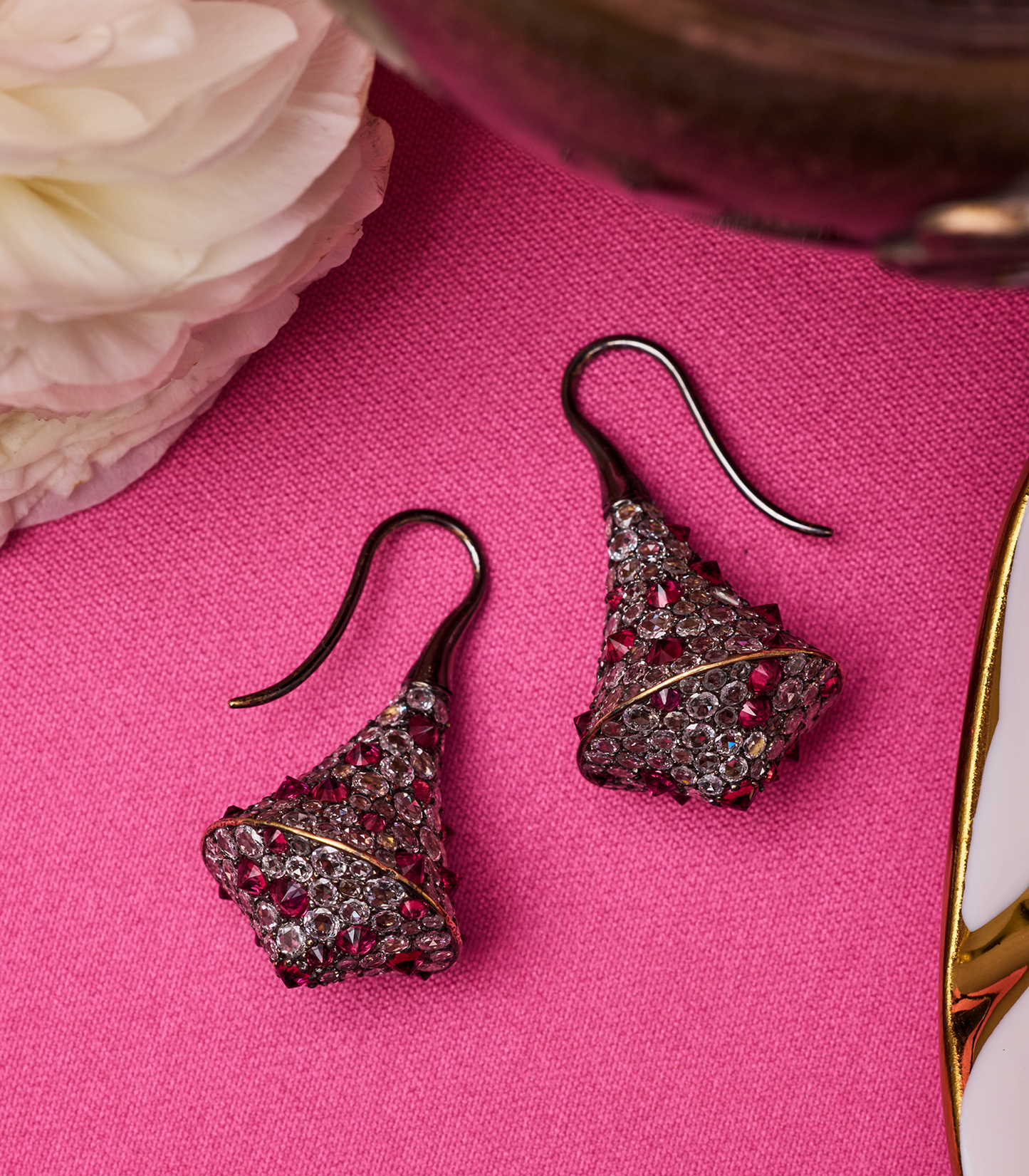 Spinel & Rose Cut Diamond Spinner Earrings