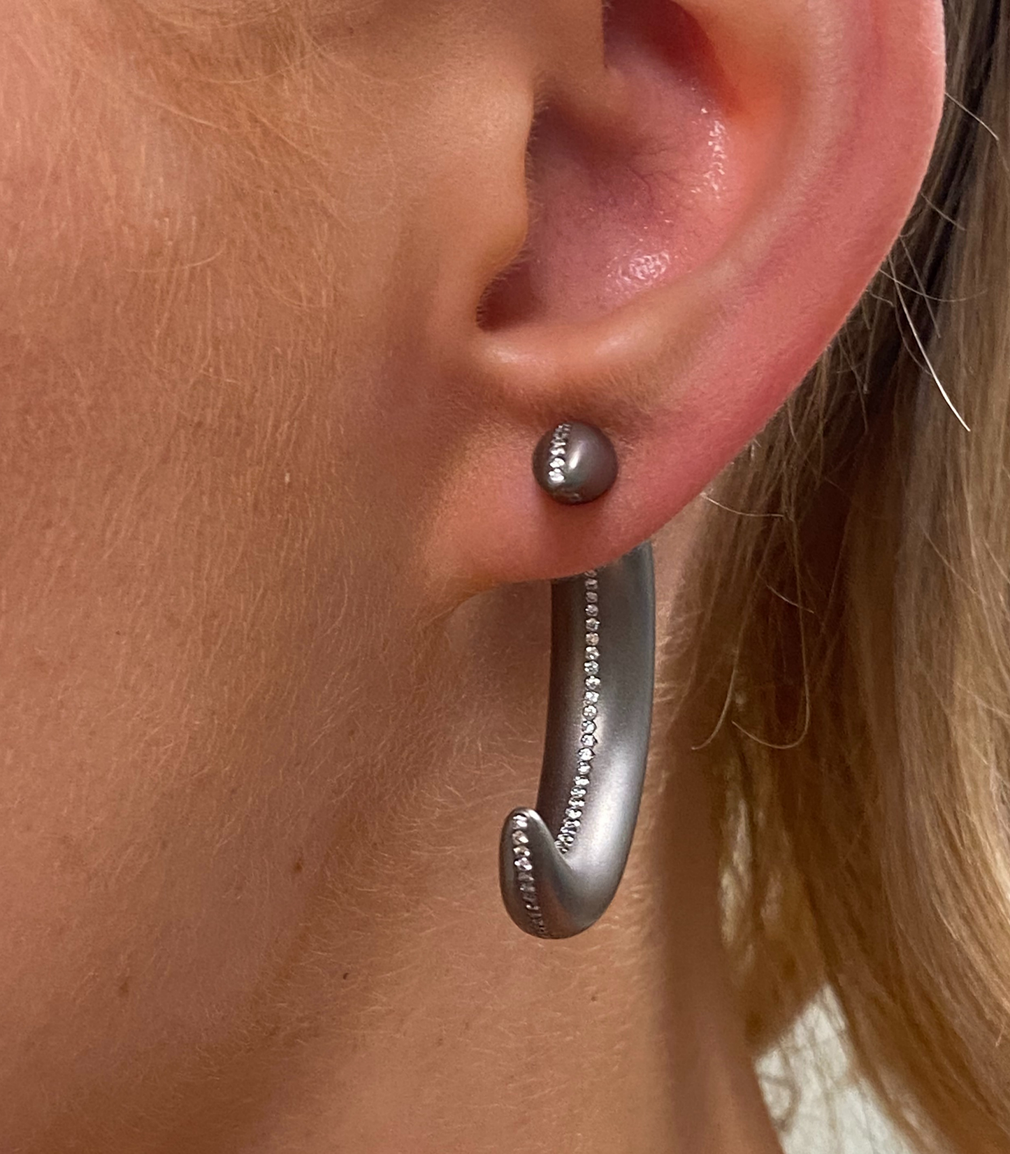 Brushed Titanium Horn Earrings