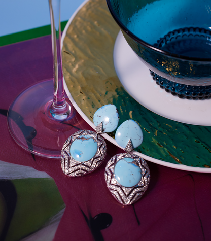 Turquoise & Diamond Chevron Earrings