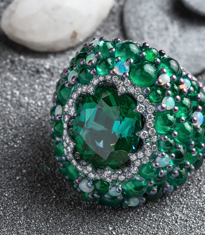 Green Tourmaline Emerald & Opal Ring