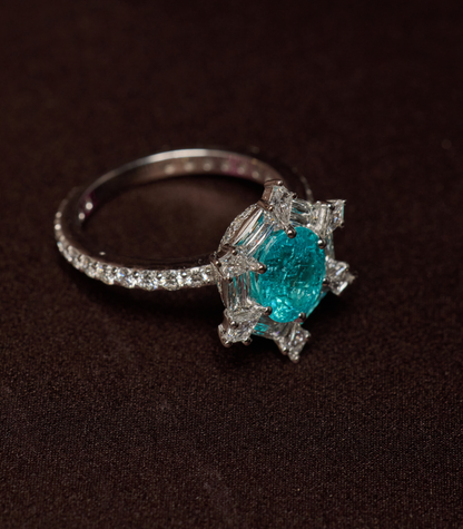 Paraiba Ring with French Cut Baguette Diamond