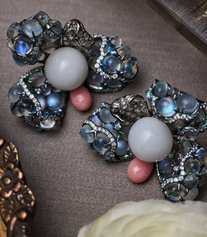 Blue Moonstone & Pearl Flowers