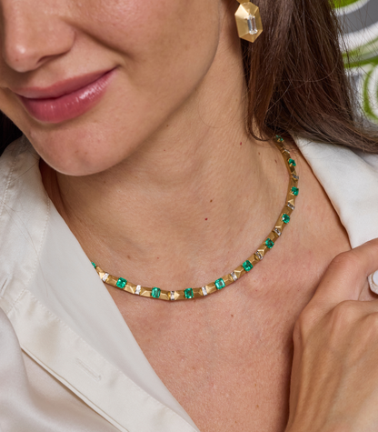 Enigma Emerald & Baguette Diamond Necklace