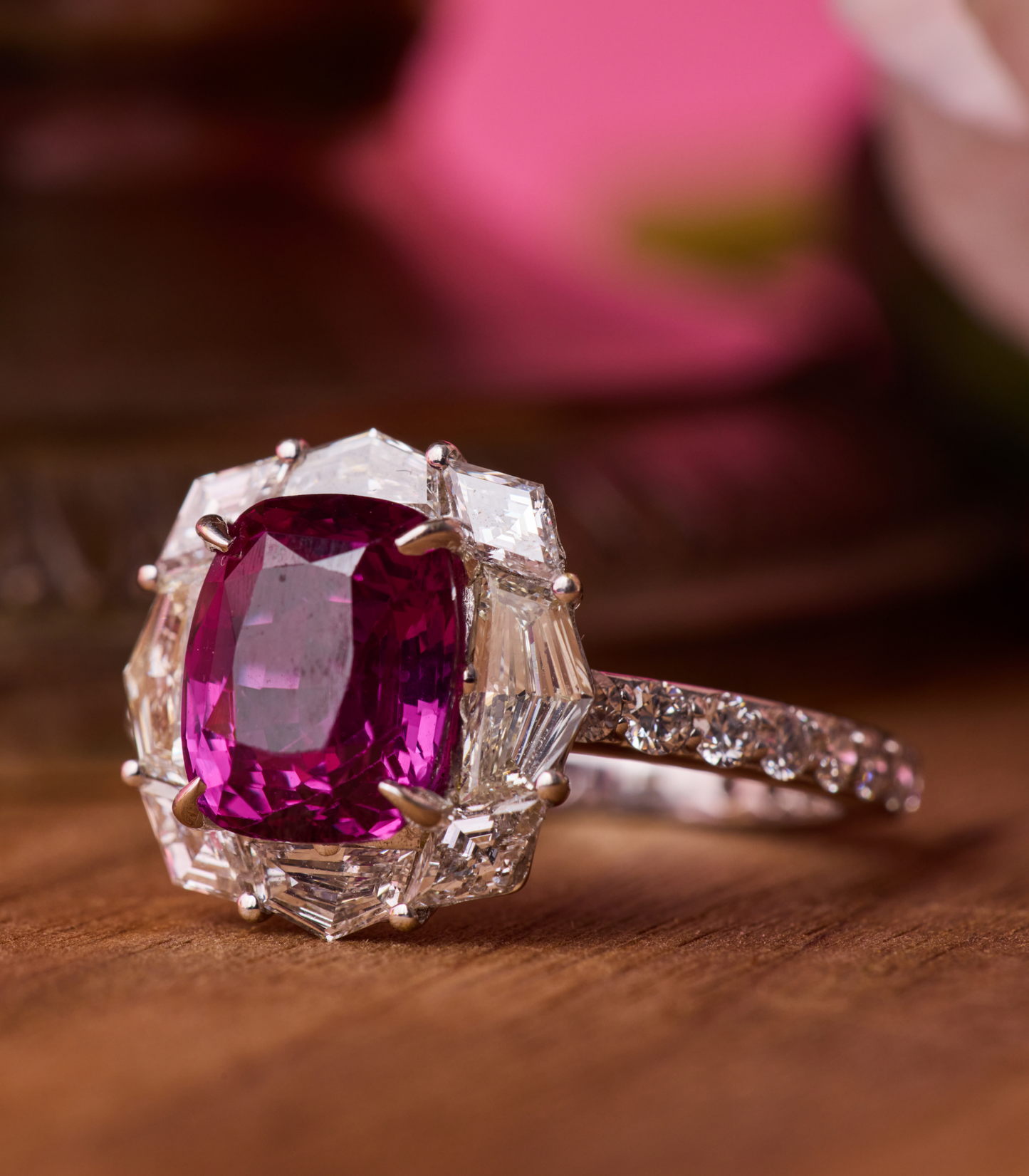 Pink Sapphire & Fancy Cut Diamond Ring