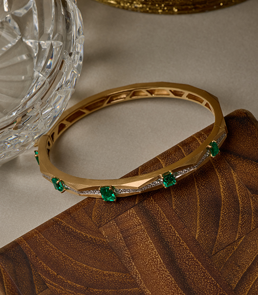 Enigma 5 Colombian Octagonal Emerald Diamond Bangle