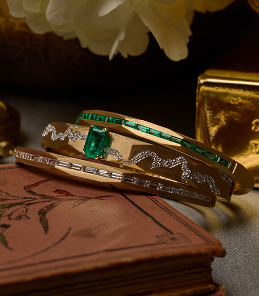 Enigma Diamond Baguette Bangle in Yellow Gold