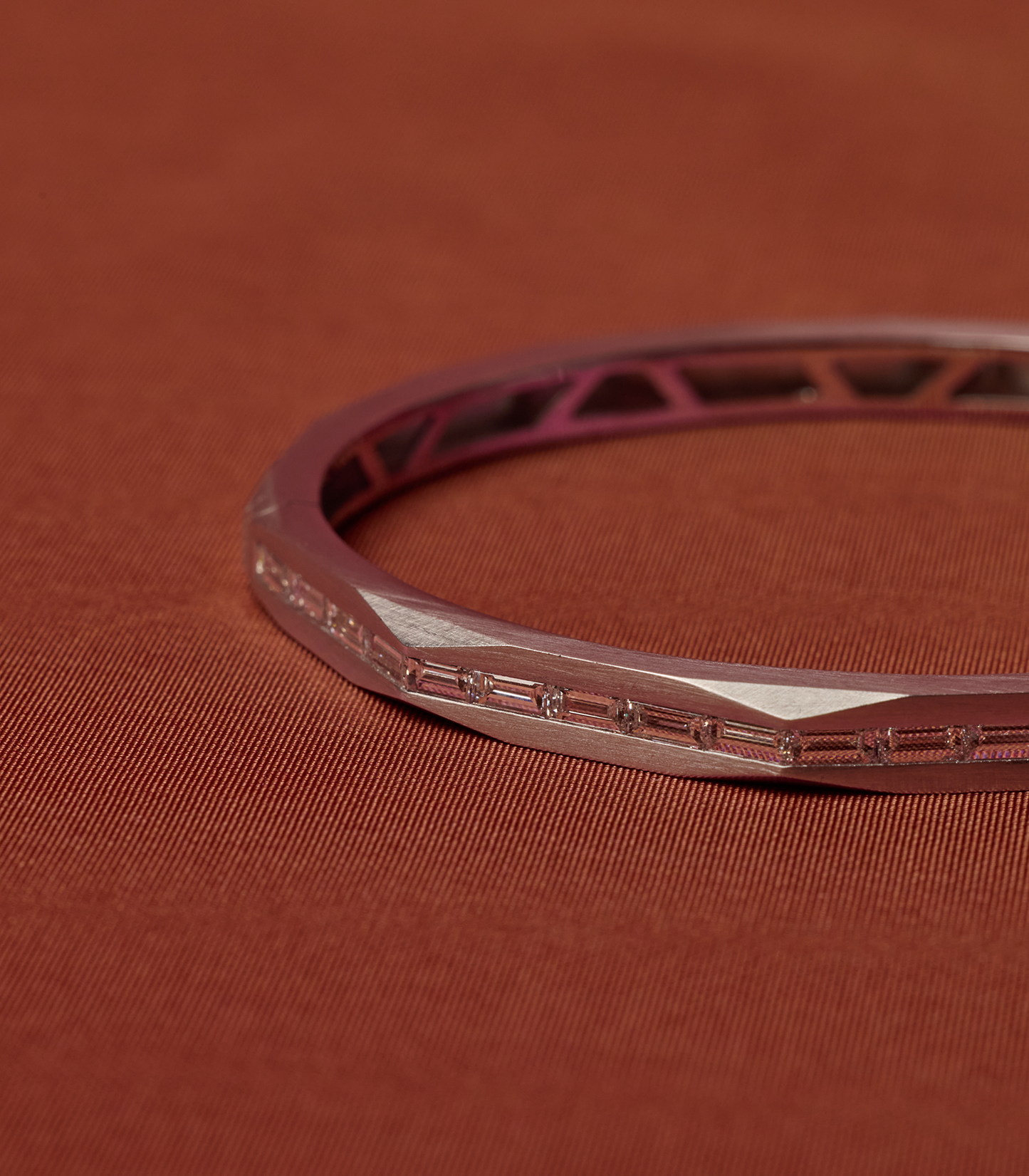 Enigma Diamond Baguette Bangle White Gold