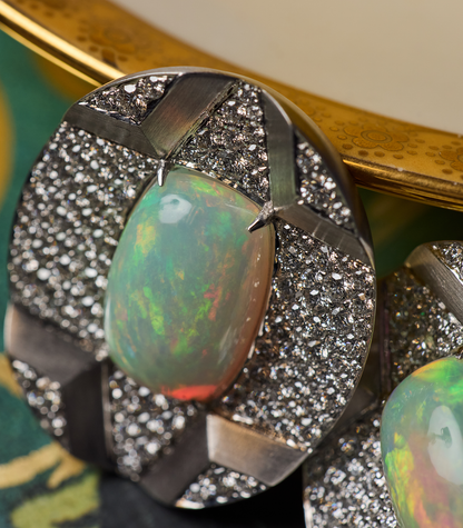 Opal & Diamond Button Earrings