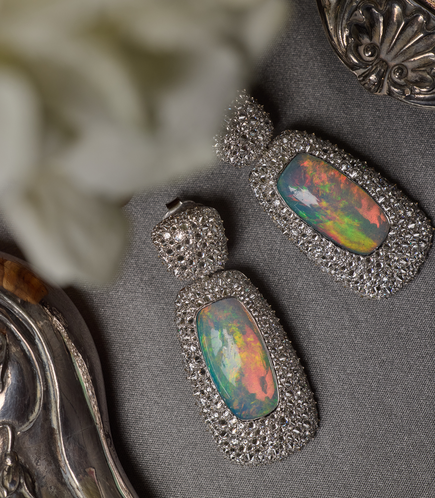 Opal & Diamond Earrings
