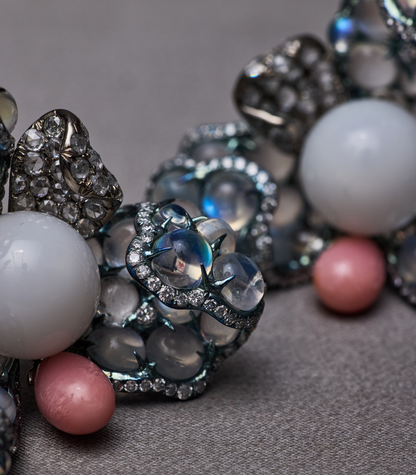 Blue Moonstone & Pearl Flowers