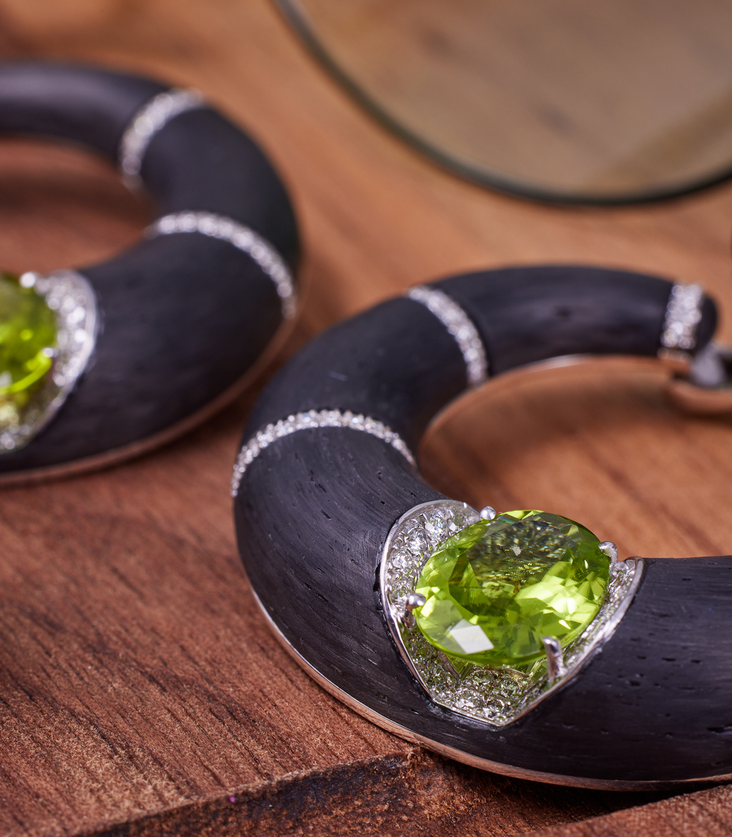 Peridot Carbon Fiber Creole Earrings