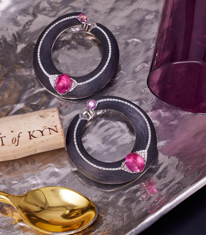Rubellite & Pink Sapphire Creole Carbon Fiber Earrings