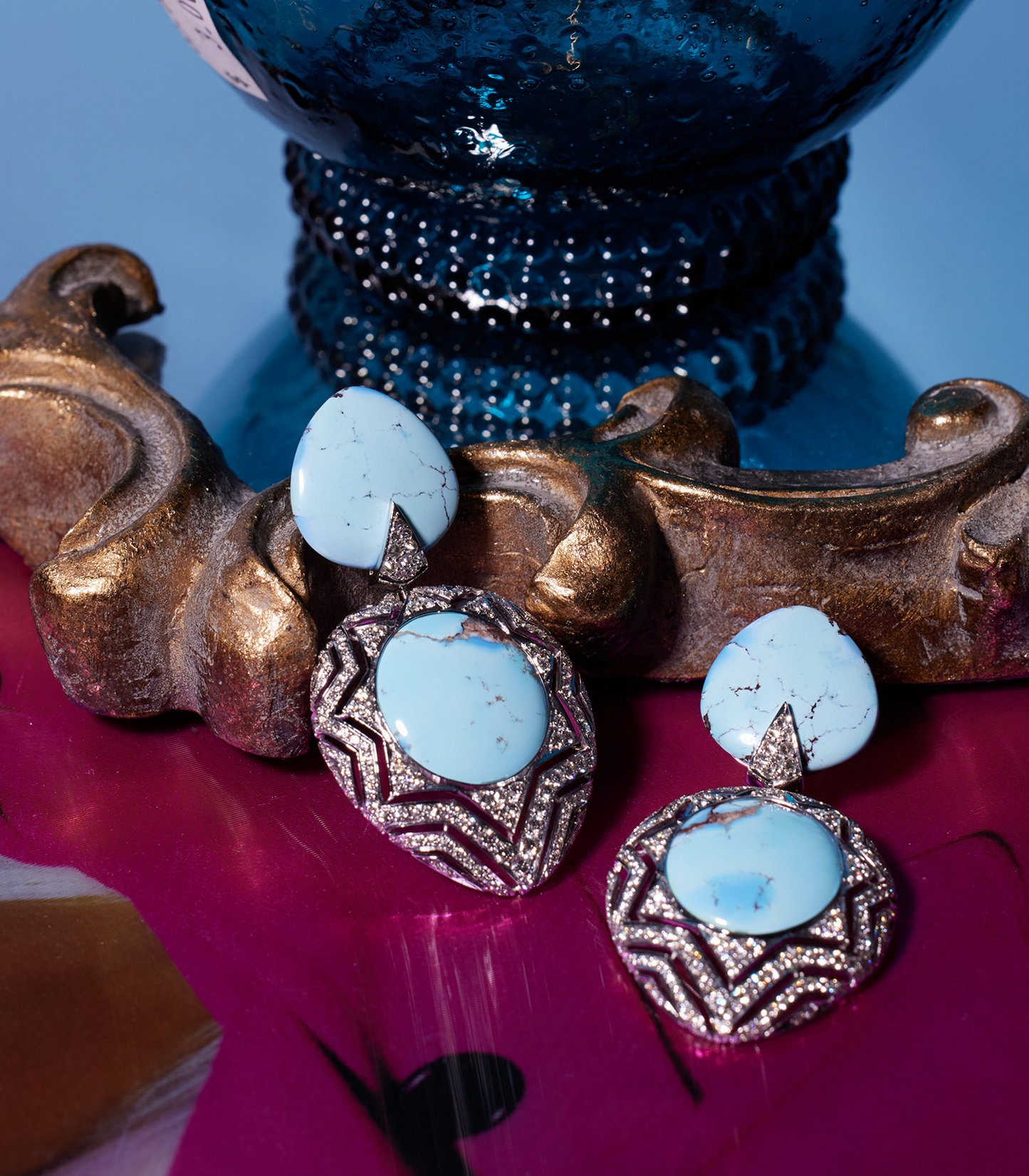 Turquoise & Diamond Chevron Earrings