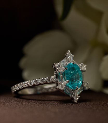 Paraiba Ring with French Cut Baguette Diamond