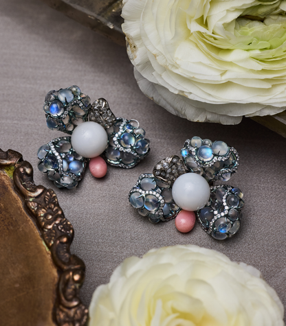 Blue Moonstone & Pearl Flowers