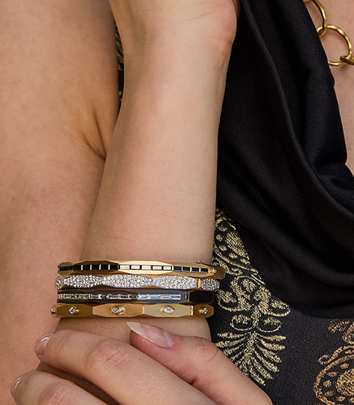Enigma Diamond Baguette Bangle in Black Gold