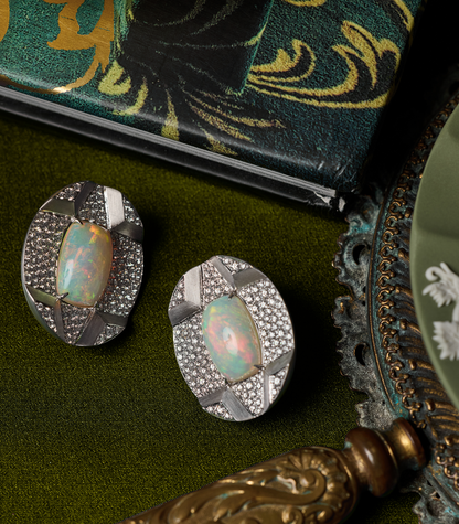 Opal & Diamond Button Earrings