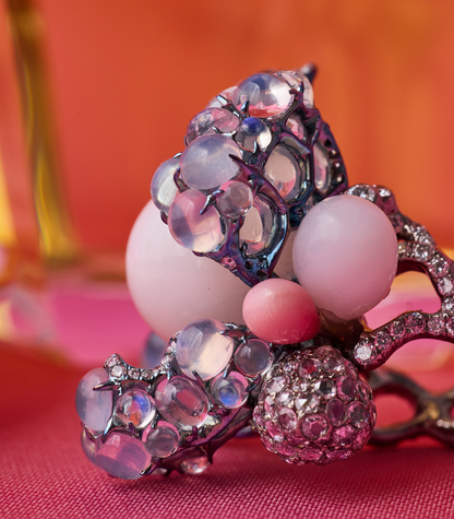 Blue Moonstone & Pearl Flower Ring