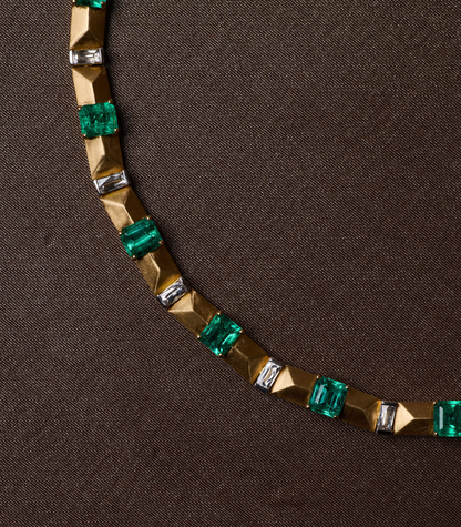 Enigma Emerald & Baguette Diamond Necklace