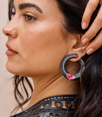 Rubellite & Pink Sapphire Creole Carbon Fiber Earrings