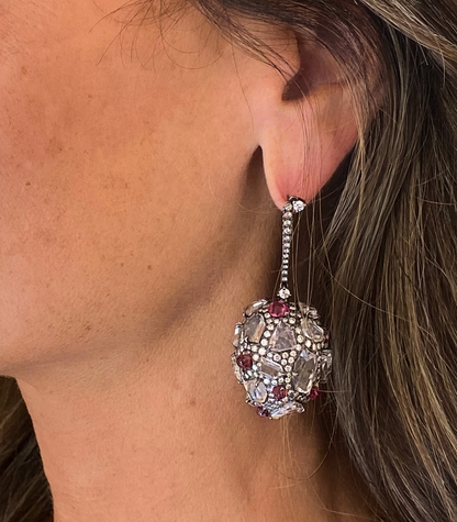 White Sapphire, Spinel & Diamond Earrings