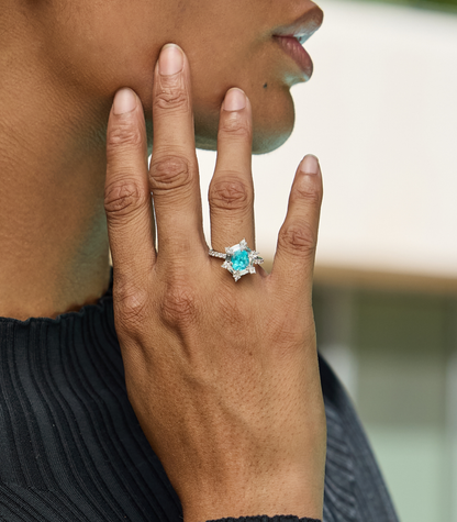 Paraiba Ring with French Cut Baguette Diamond