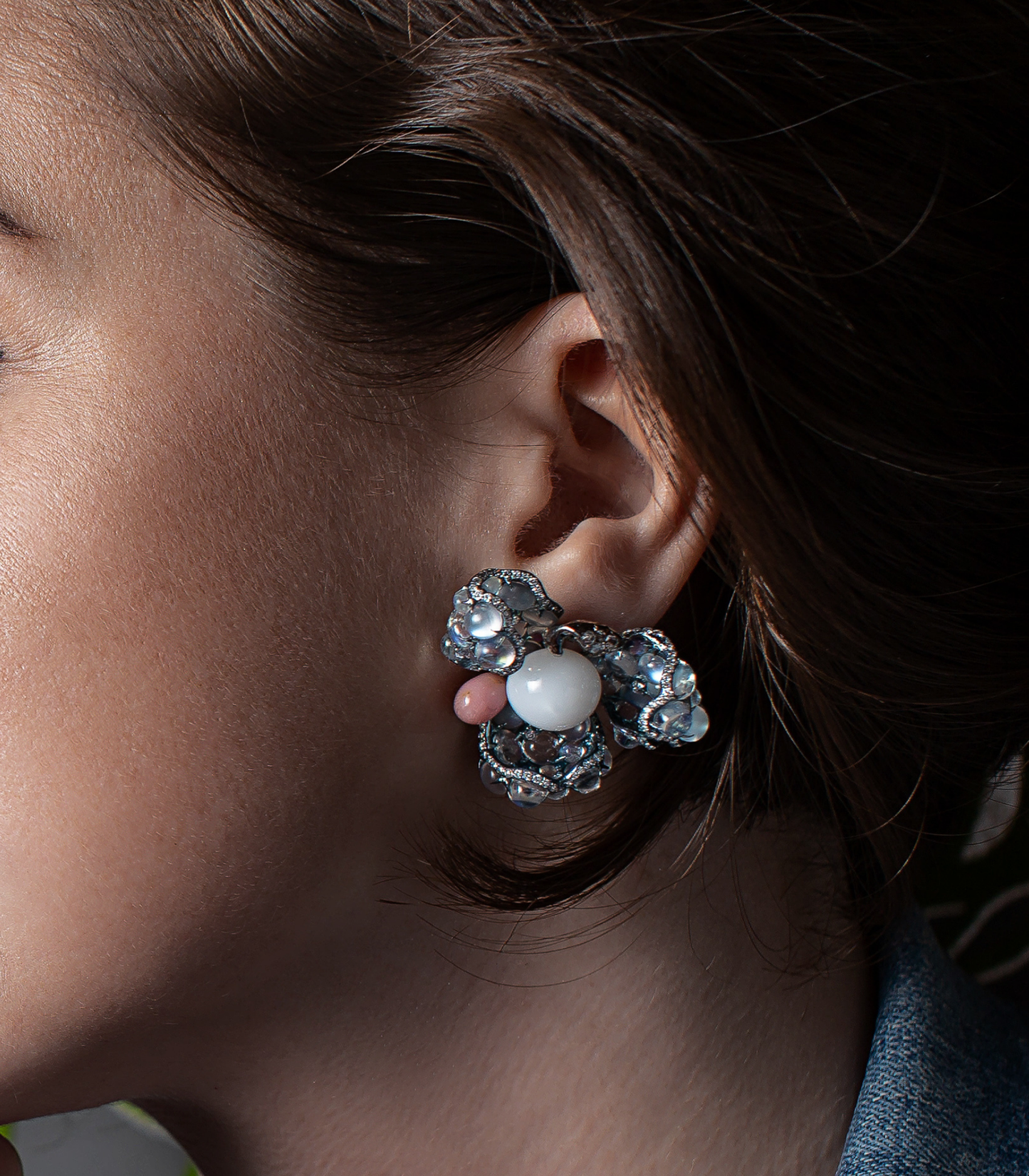 Blue Moonstone & Pearl Flowers