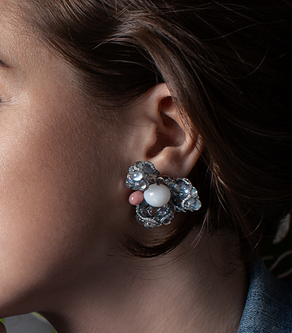 Blue Moonstone & Pearl Flowers