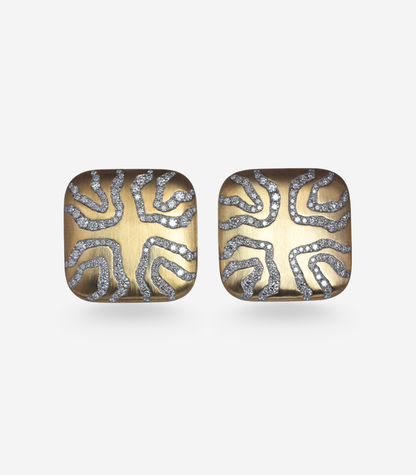 Cushion Brushed Gold & Diamond Earclips