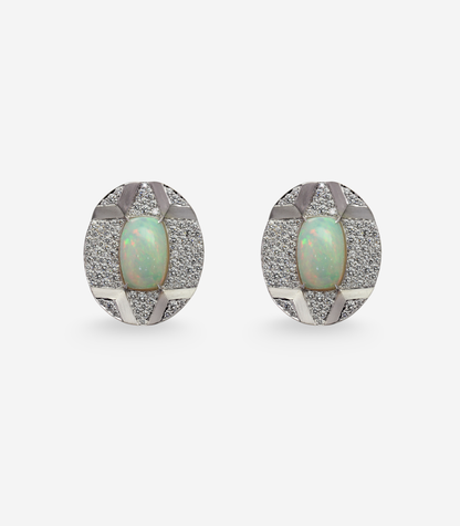 Opal & Diamond Button Earrings