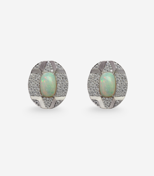Opal & Diamond Button Earrings