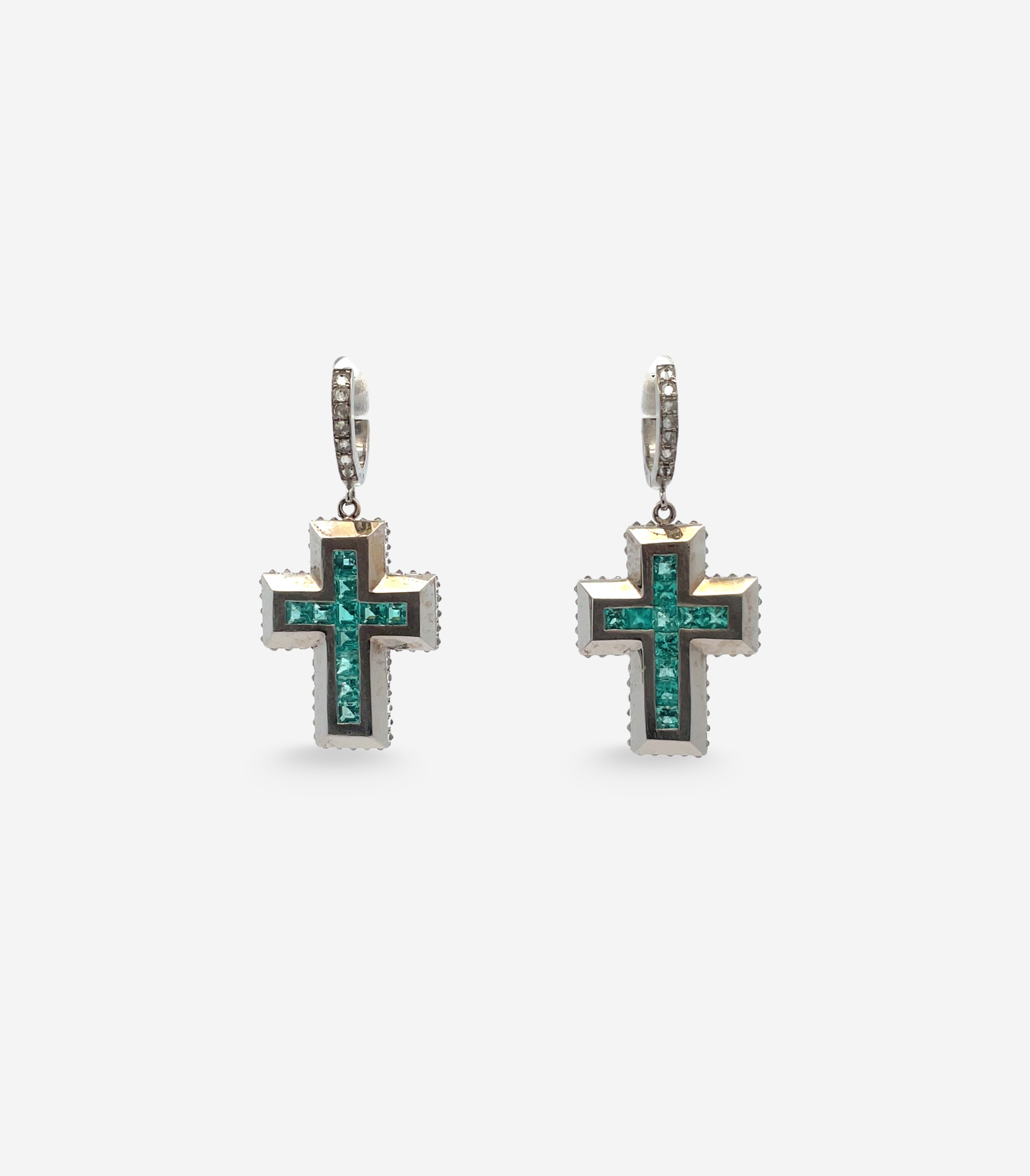 Paraiba 2mm Cross Earring in White Gold