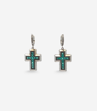Paraiba 2mm Cross Earring in White Gold