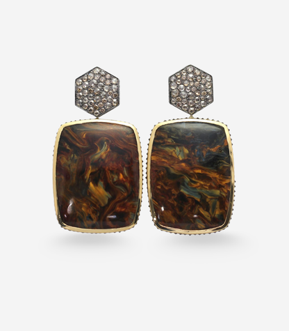 Pietersite & Diamond Earrings