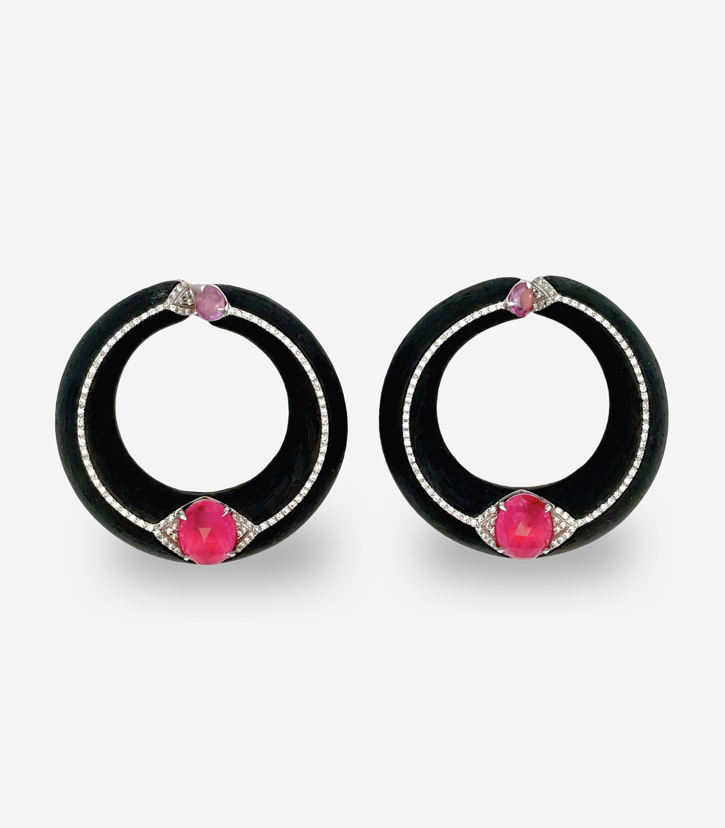 Rubellite & Pink Sapphire Creole Carbon Fiber Earrings